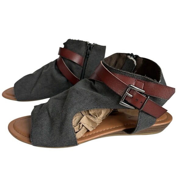 Pierre Dumas Brenna-1 Sandals 8.5 Denim Blue Boho Ankle Strap Open Toe Flats - Picture 9 of 16